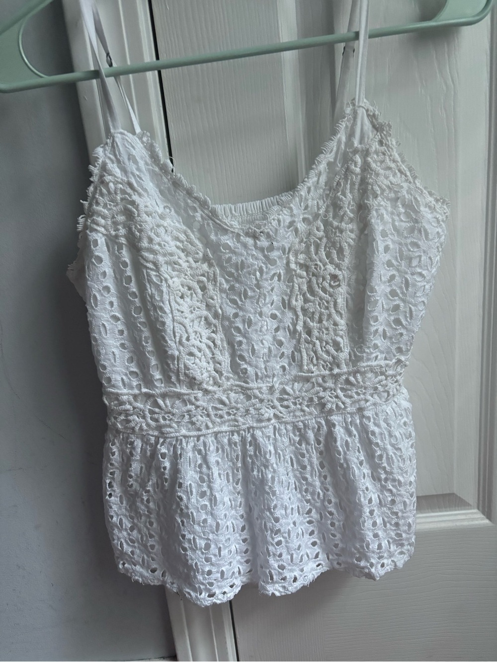 aerie White Eyelet Lace Peplum Cami